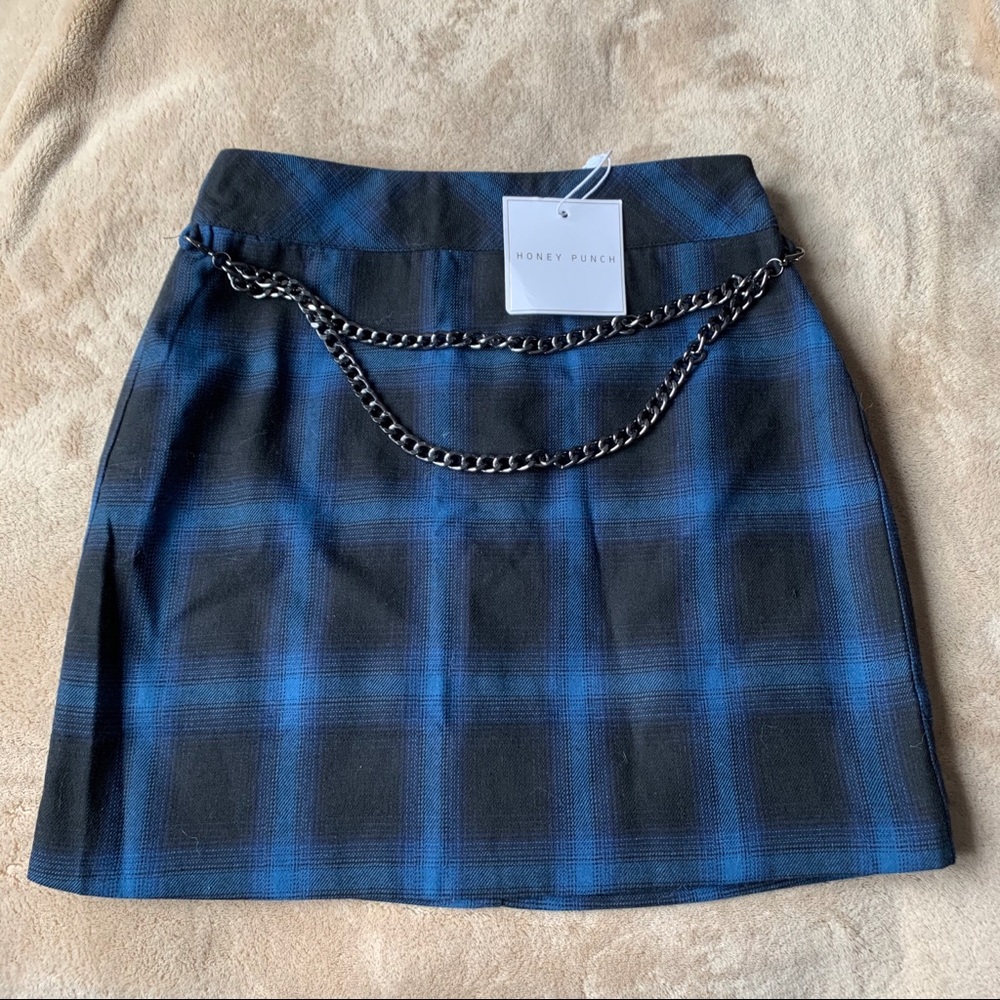 Honey Punch high waisted plaid skirt